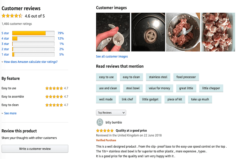 Ecommerce customer reviews example from Amazon