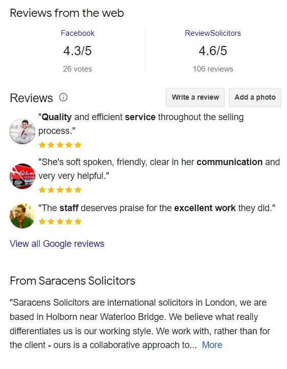 saracens solicitors reviews