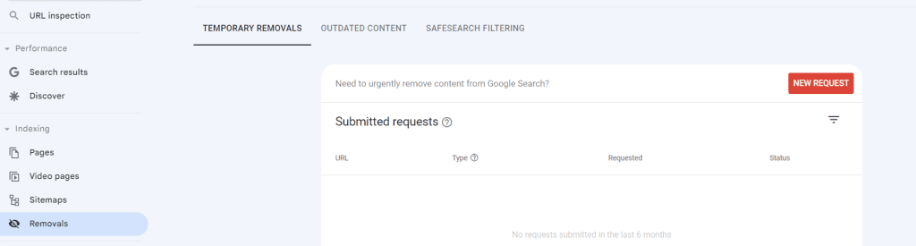 Google Search Console removals