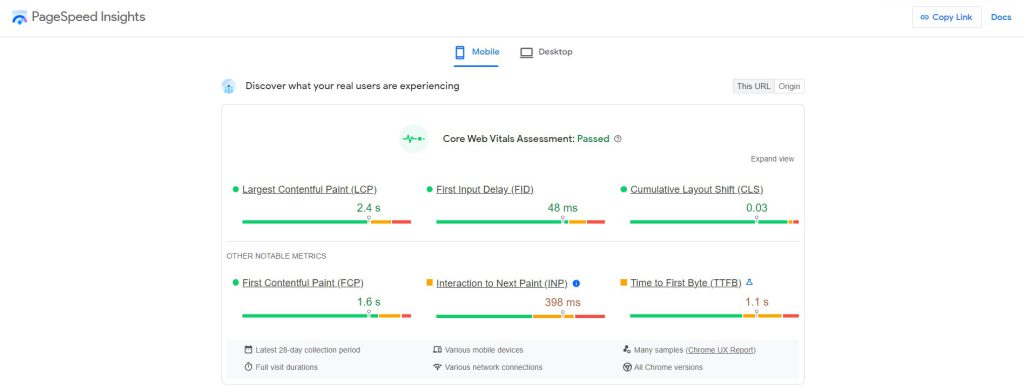 Page Speed Insights Core Web Vitals